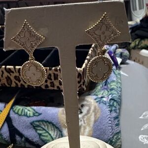 Gold-Tone White Floral Drop Earrings for Women